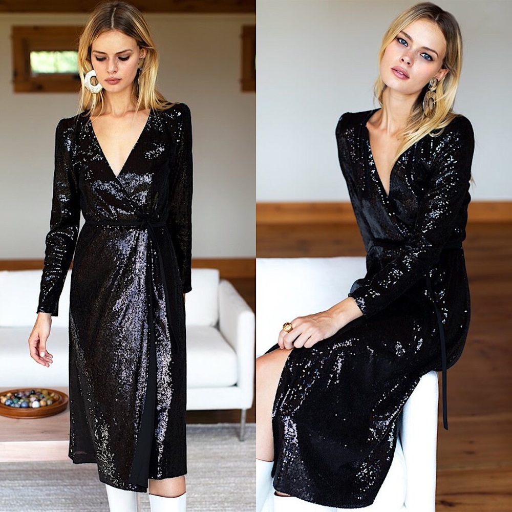 EMERSON FRY LG SEQUIN WRAP DRESS
